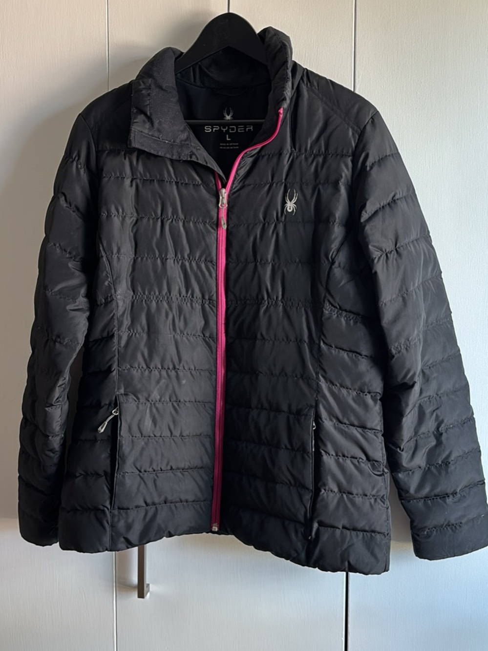 Spyder Black Puffer Jacket with Pink Zipper
